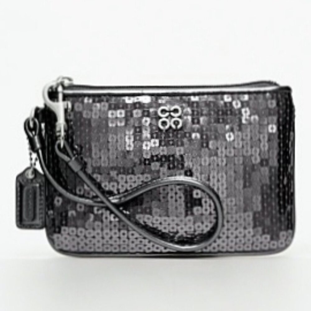 Coach Limited Edition Gunmetal Sequin Small Wristlet NWT